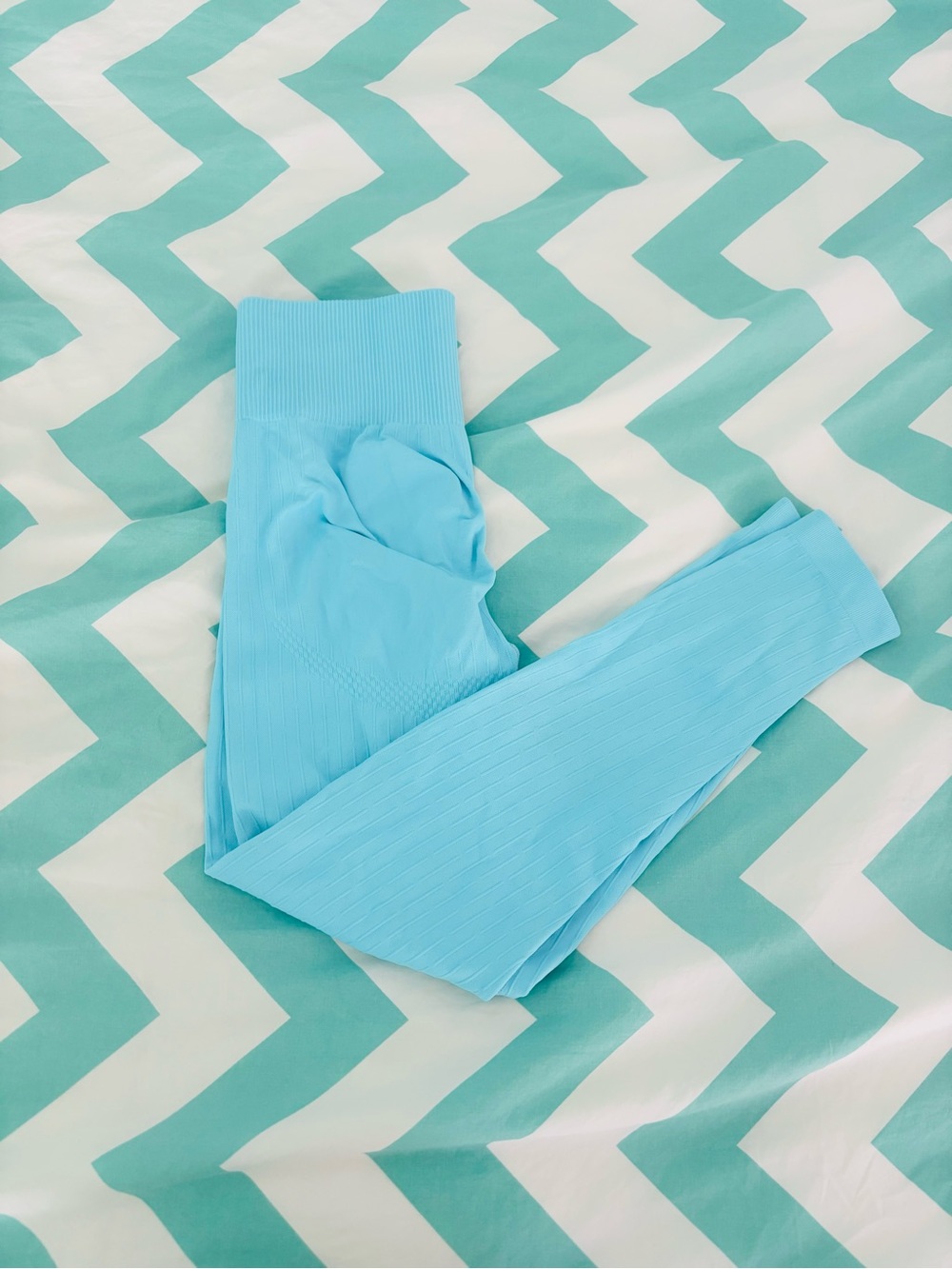 Light Blue Seamless Ribbed Leggings